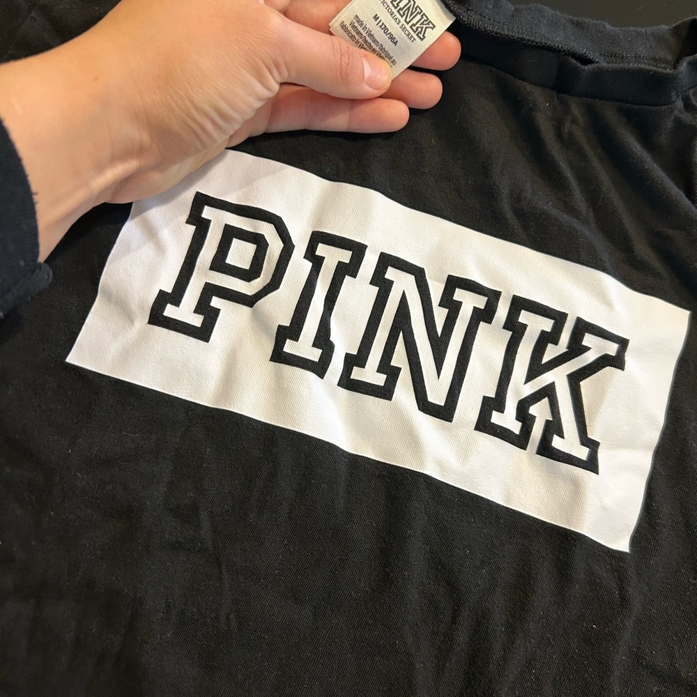 PINK Victoria's Secret Black and White Logo Tee